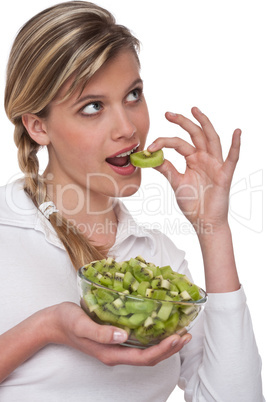 Healthy lifestyle series - Woman eating kiwi