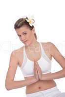 Fitness - Young woman in yoga position on white