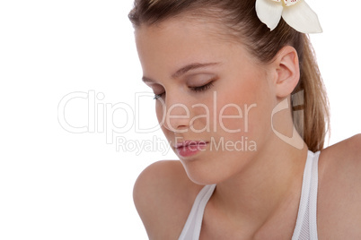 Fitness - Young woman in yoga position on white