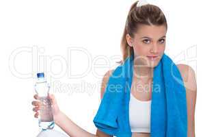 Fitness - Young sportive woman with water and towel
