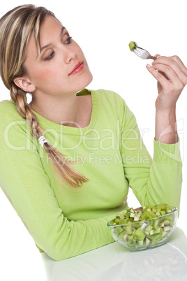 Healthy lifestyle series - Woman eating kiwi