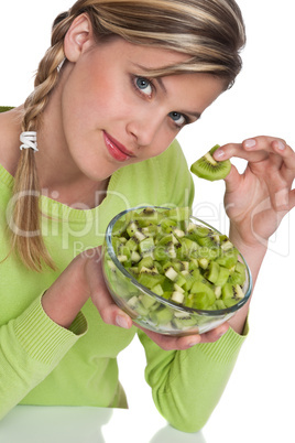 Healthy lifestyle series - Woman holding slice of kiwi