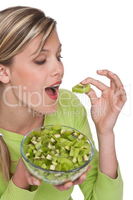 Healthy lifestyle series - Woman eating kiwi