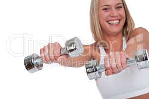 Fitness series - Blond woman with silver weights