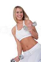 Fitness series - Blond woman exercising with silver weights