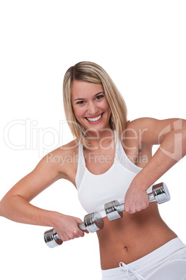 Fitness series - Smiling blond woman with weights