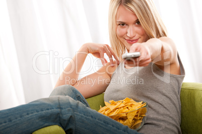 Student - Young woman with remote control