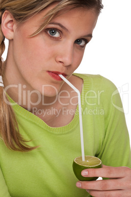 Healthy lifestyle series - Woman drinking lime