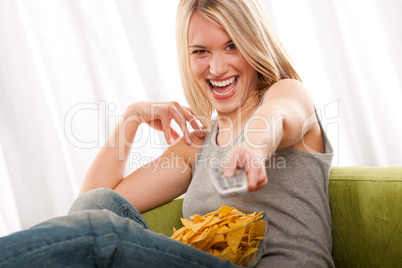 Student - Young woman with remote control