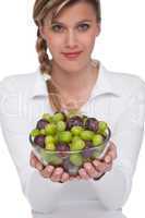 Healthy lifestyle series - Woman holding bowl of grapes