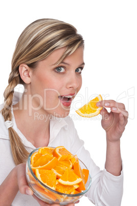 Healthy lifestyle series - Woman eating orange