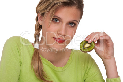 Healthy lifestyle series - Woman holding slice of kiwi