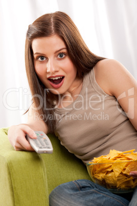 Student series - Young brunette watching TV