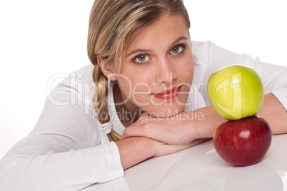 Healthy lifestyle series - Portrait of woman with two apples