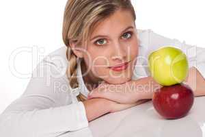Healthy lifestyle series - Portrait of woman with two apples