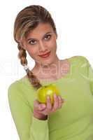 Healthy lifestyle series - Smiling woman holding apple