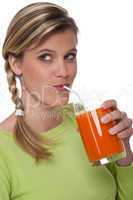 Healthy lifestyle series - Blond woman drinking carrot juice