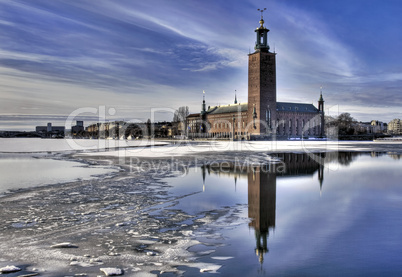Winter image of Stockholm City hall.