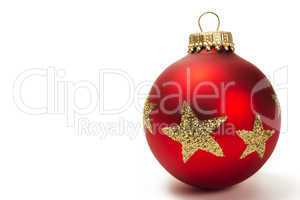 matte rote christbaumkugel mit goldenen sternen