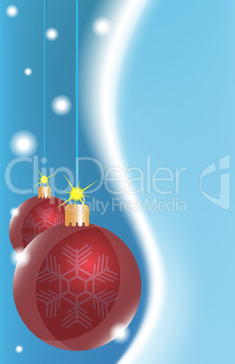 two red Christmas ball on a blue background