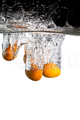 Fünf Qumquats fallen ins Wasser