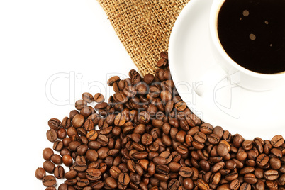 kaffeetasse bohnen jute von oben