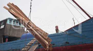 Cargo ship loading goods
