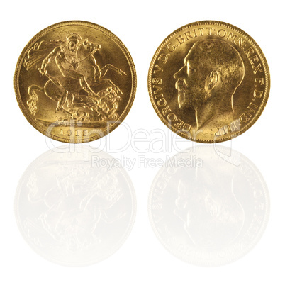 Gold sovereign with reflection