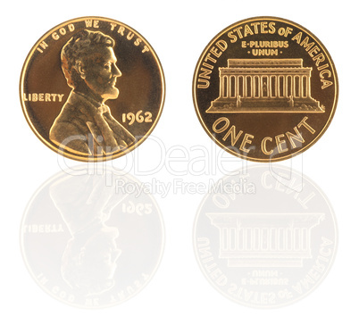 USA one cent with reflection