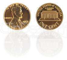 USA one cent with reflection