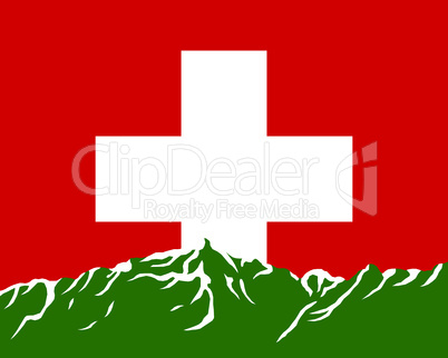 Gebirge mit Fahne der Schweiz Gebirge mit Fahne der Schweiz