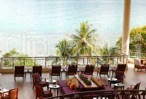 Lounge sea view area at luxury hotel, Phuket, Thailand