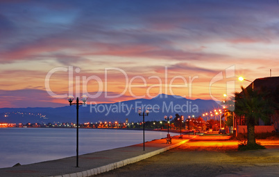 Early morning lights on coastline