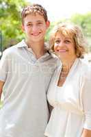 happy senior woman with grandson