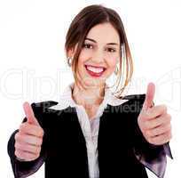 Business women showing thumbs up