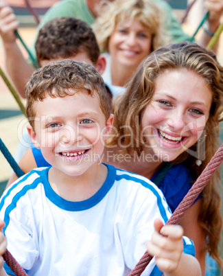 Portrait of extended family enjoying