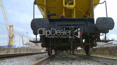 Freight train in harbor, dolly shot
