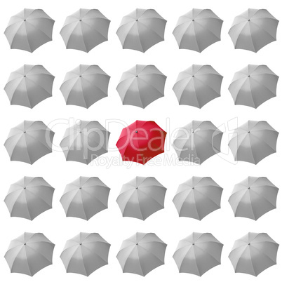 Red umbrella among white