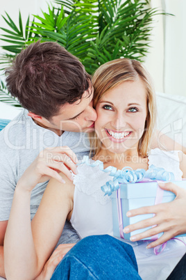 woman receive a present from her boyfriend