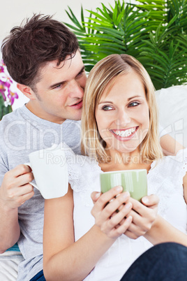 man and girlfriend drinking coffee