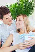 woman and boyfriend after receiving a gift