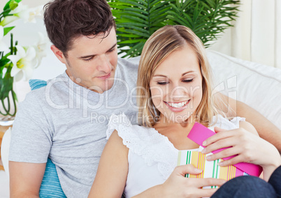 man giving a present to his girlfriend