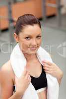 athletic woman with towel