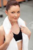 athletic woman with towel