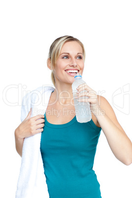 Smiling young woman with water