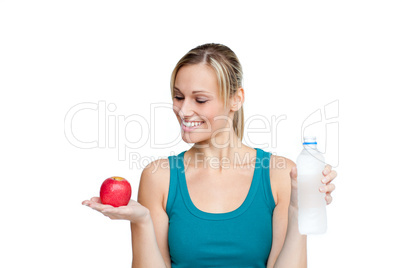 Woman with apple and water