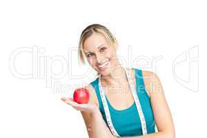 woman with an apple and a measuring tape