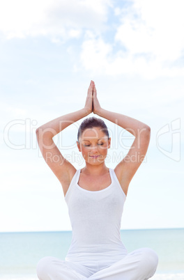 Young zen female practicing yoga exercise