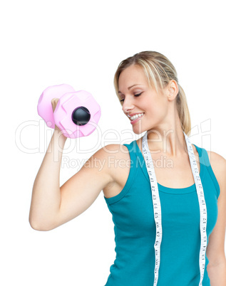 Woman working out with dumbells