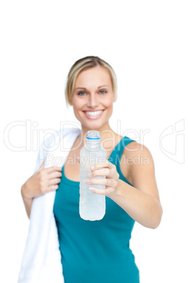 Woman holding water bottle